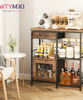 Your Go To Home Coffee Bar Cabinet With Drawers, Farmhouse Style Buffet Sideboard, Espresso Finish, in living room setup