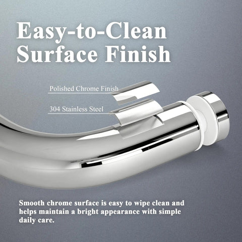 Rock Solid Single Sided Towel Bar Polished Chrome Shower Handle 24 Inch Centers close-up showing polished chrome finish and stainless steel.