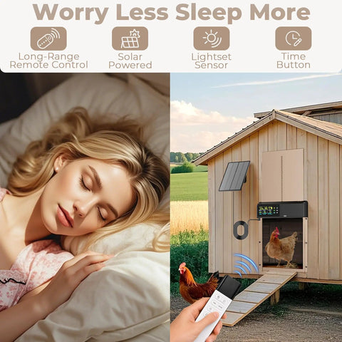 Solar Powered Automatic Chicken Coop Door No Brainer With 656 Foot Remote Control And 3500mAh Battery Intuitive Color LCD Display