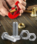 9 Piece Copper Washer Kit with M18 Copper Washers, sealing rings, crush washers, tools, bolts, screws, for machinery repair and automotive projects.