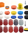 120 Pack 3 Inch Polishing Pad Set For Drill Sanding Attachment With 5/16 And 1/4 Inch Shanks, multiple pads and shanks shown
