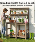 Outdoor Potting Bench With Three Tier All Weather Construction And Tool Hooks Built For Busy Green Thumbs For Backyard Or Garden