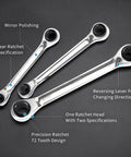 4 In 1 Reversible Ratchet Wrench Set 8 To 19 mm With 72 Tooth Precision Gear In CRV Steel Mirror Polish displaying features