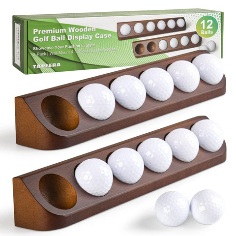 Two Pack Golf Ball Display Case Wall Mount For Twelve Standard Golf Balls Dope Wooden Memorabilia Display with golf balls