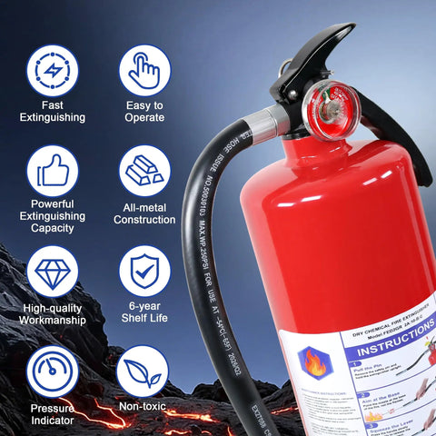 4 Pack 5LB ABC Dry Chemical Fire Extinguisher Haul For Home Kitchen Car And RV showing all-metal construction and pressure indicator.
