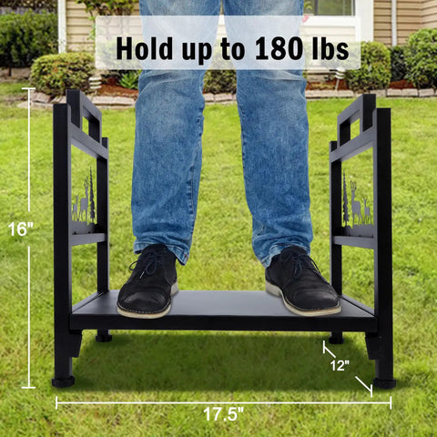 Beefy Heavy Duty Steel Firewood Rack For Indoor And Outdoor Use Log Holder demonstrating 180 lb weight capacity