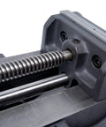 Close-up of 4 Inch Angle Drill Press Vise With 0 To 90 Degree Tilting Beefy Heavy Duty Cast Iron Build Powder Coated Black Finish Secure Clamping