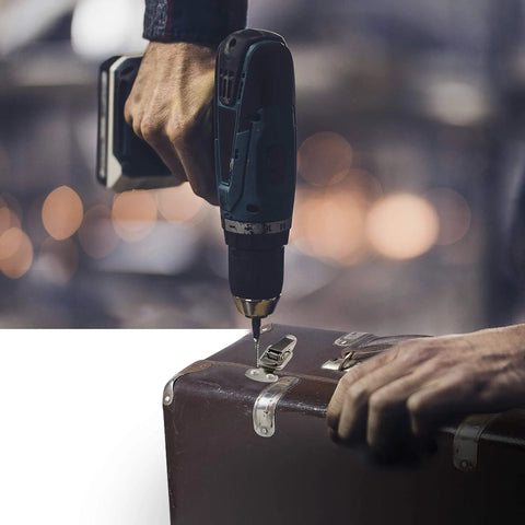 Installing 24 Pack Stainless Steel Spring Toggle Locks With Clasp Buckle Latches on suitcase with drill