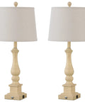 Three Way Dimmable Touch Control Table Lamps Set Of 2 With USB Charging Ports Farmhouse Linen Drum Desk Lamps For Bedroom And Living Room Cozy Nightstand Lighting, beige resin body, linen drum shades.