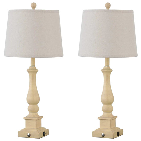 Three Way Dimmable Touch Control Table Lamps Set Of 2 With USB Charging Ports Farmhouse Linen Drum Desk Lamps For Bedroom And Living Room Cozy Nightstand Lighting, beige resin body, linen drum shades.