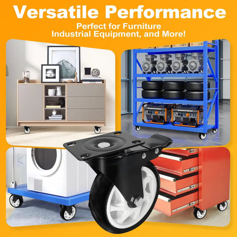 Built Like A Tank 5 Inch Heavy Duty Polyurethane Caster Wheels With Reliable Brakes on furniture and equipment carts.