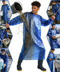 Tough As Nails Heavy Duty Chemical Resistant Apron With Sleeves For Oil And Acid, Waterproof PVC, Royal Blue, Size S M, in action scenes