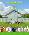 Large Metal Chicken Coop Walk In Runs 10x20 Feet With Cover for 30 Chickens Hen House Enclosure with Security Lock