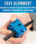 Fiber Optic Mid Span Slit And Ring Tool For Corning Minixtend HD Cables held in hand showing easy open lock
