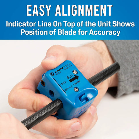 Fiber Optic Mid Span Slit And Ring Tool For Corning Minixtend HD Cables held in hand showing easy open lock