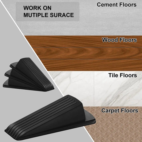 24 Pack Rubber Door Stoppers For Bottom Of Door Heavy Duty Wedge Stackable Door Stops For Floor Wall And Carpet Black