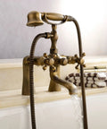 Antique Vintage Brass 6 Inch Centers Two Handle Clawfoot Bathtub Faucet Set With Deck Mounted Shower Combo Hand Shower Included