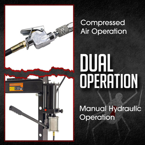 20 Ton Shop Press With Pneumatic Or Hand Pump, Heavy Duty Metal Bending And Straightening Tool with dual operation feature