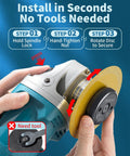 Demonstration of 2 Pack 5/8-11 Angle Grinder Flange Nuts With Tool Free Quick Change Locking Kit being installed on grinder