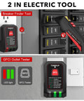 Two Part Circuit Breaker Finder Kit With Lcd Screen And Gfci Outlet Tester To Nail The Fuse Box Identification Without Breaking A Sweat And Test Wiring Fast For Effortless Home Or Job Site Repairs in use on wall outlets.