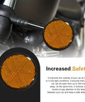 Two Pack 2 Inch Round Motorcycle Reflectors With M6 Screw Mount All Weather Ride Ready Waterproof Plastic For Rear Safety Visibility Orange Universal Fit For Cars And Mailboxes installed on motorcycle