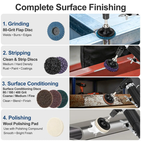 Complete Surface Finishing Process for Heavy Duty Right Angle Air Die Grinder Kit 37 Piece Set with Collets