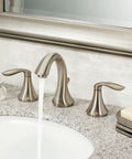 Eva Brushed Nickel Two Handle High Arc Widespread Bathroom Faucet With No Fuss 8 To 16 Inch Install For 3 Hole Sink Setup