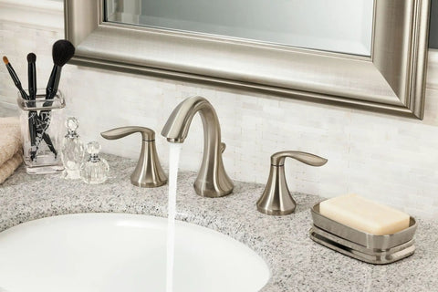 Eva Brushed Nickel Two Handle High Arc Widespread Bathroom Faucet With No Fuss 8 To 16 Inch Install For 3 Hole Sink Setup