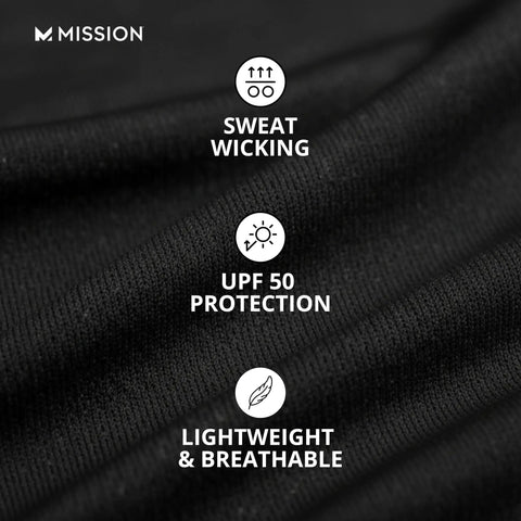 Close-up of black fabric for Cooling Helmet Liner that cools instantly when wet, UPF 50 sun protection, features sweat wicking and breathable