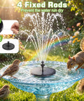 3.5W Solar Fountain Pump With Built In 1500mAh Battery, Bird Bath Fountain With 6 Nozzles in use with bird and squirrel