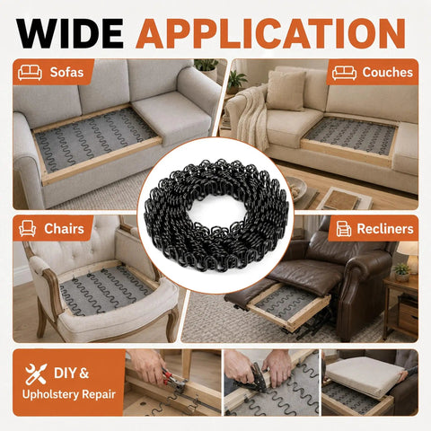 No Sweat Couch Fixes With This Heavy Duty 9 Gauge Upholstery Springs Roll 49 Foot High Carbon Steel Sofa Spring Replacement for flexible furniture support.