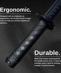 Close-up of handle on Polypropylene Short Practice Samurai Training Sword 24-Inch With Black Saya Scabbard showing ergonomic design.