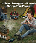 Man using 30000mAh Camping Fan With LED Lantern, Rechargeable Oscillating Tent Fan With Remote at campsite near tent