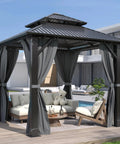 8.5 By 8.5 Ft Outdoor Hardtop Gazebo With Double Roof, Heavy Duty Aluminum And Steel Top, Ventilated Design, Patio Use