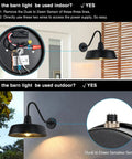 Gooseneck Barn Lights Outdoor Fixture 15 Inch Farmhouse Style Black Exterior Sconce Wall Light For Front Door Porch Garage With Dusk To Dawn Sensor And Weatherproof Design, showcased with installation details and sensor close-up.