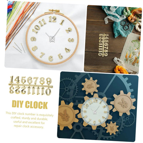 Self Adhesive Gold Clock Numerals Kit with Arabic and Roman Numerals for Easy DIY Wall Clock Repair displayed with sewing tools