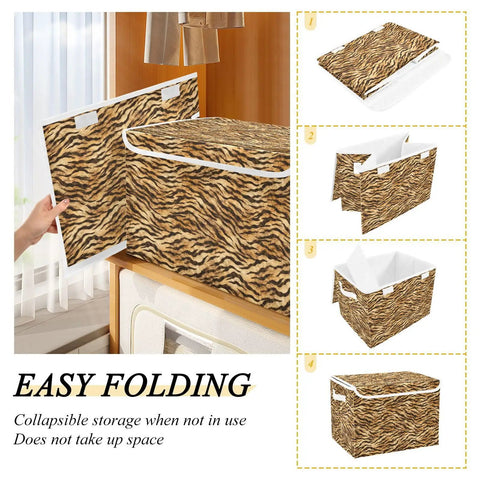 Collapsible Storage Bin With Flip Top Lid And Carry Handles For Bedroom Organization Straight Up Solid 300D Oxford Fabric Crate Folds Flat Quick Zero Drama, demonstrating easy folding features.
