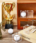 Nine Piece Golf Ball Display Cubes Set, Clear Acrylic Ball Stands For Memorabilia And Baseball Collectibles showing golf balls