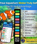 Colorful app-enabled digital aquarium water test kit 10 in 1 for freshwater and saltwater tanks, checks ammonia nitrite nitrate.
