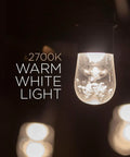 Close-up of bulb from Cozy Cafe Style Outdoor String Lights With 48 Ft Black Cord 24 Shatterproof Acrylic Edison Bulbs Weatherproof