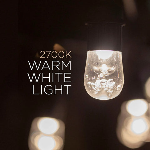 Close-up of bulb from Cozy Cafe Style Outdoor String Lights With 48 Ft Black Cord 24 Shatterproof Acrylic Edison Bulbs Weatherproof