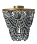 Two-Tier Draped Wood Bead Semi-Flush Mount Ceiling Light With Gold-Washed Metal Base, Brushed Finish And Hand-Selected Light Gray Beads.