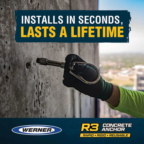 R3 Concrete Anchor A510300 Reusable Secure Anchoring System with glove holding tool beside concrete wall