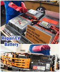 Person wearing 12kV Electrical Gloves Size 10 Thick 1.8mm Rubber Insulated Safety Gear for Electricians working on EV battery