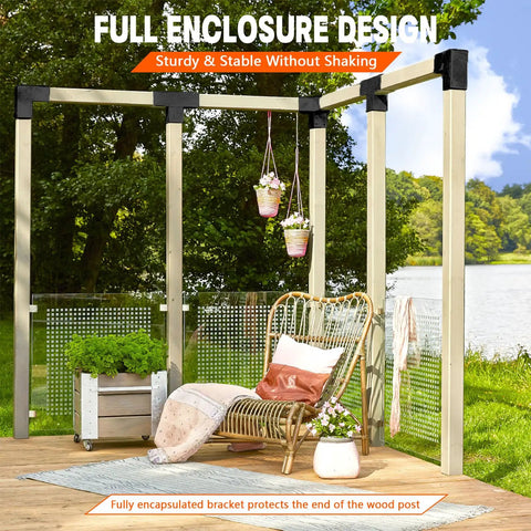 Heavy Duty Galvanized Steel Pergola Bracket Kit 2 Pack For Outdoor DIY Projects Built To Last 2 Way L Shaped Corner Brackets Fit 4 By 4 Inch Lumber Actual 3.5 By 3.5 Inches With Rust Proof Hardware For Pergolas Porches Cabins