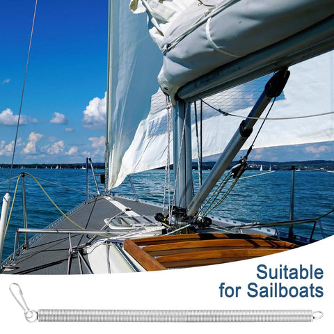 Two Pack 15 Inch Screen Door Springs For Universal Screens Stainless Steel No Fuss Closer Replacement Hardware For Square And Radius Corners, RV And Patio Doors, Heavy Duty Zinc Plated Steel shown with sailboat in background.