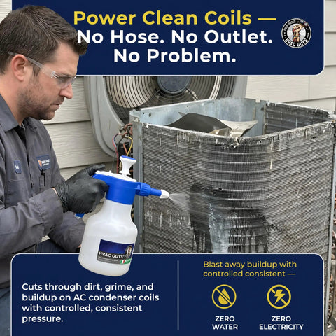 Pro Grade Coil Cleaner Pump Sprayer Workhorse For Evaporator And Condenser Coils Handheld Chemical Sprayer With 360 Degree Spray Adjustable Nozzle EPDM Seals 48 Oz Capacity Easy Rinse Design cleaning AC condenser coil