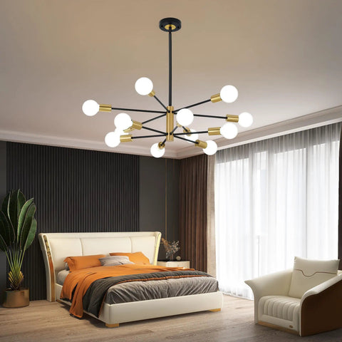 Six Light Dope Modern Sputnik Chandelier In Black Gold Finish Mid Century Ceiling Pendant Light With Adjustable Branch Height E26 Base A Dope Showpiece For Kitchen Island Dining Room Living Room Bedroom in a modern bedroom setting