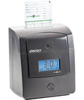 Automatic Punch Time Clock With Six Column Time Cards Captures Three Shift Entries Quick Top Loading Guide For Plug And Play Setup Keeps Your Crew On Track Without Headaches, showing time display and loaded card.