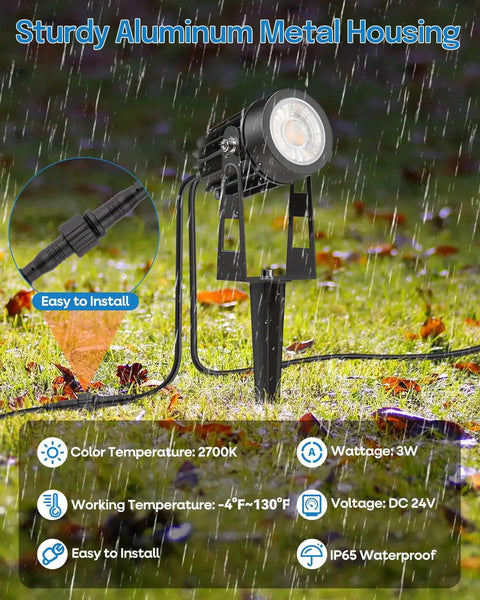 Low Voltage Landscape Lighting Kit With Transformer Photocell Sensor And Timer 8 Pack 3W Spotlights 68Ft Wire ETL